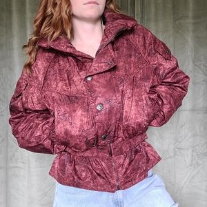 Vintage Retro Sport Mobwife Ski Bunny Cosplay Sporty Croppwd Burgundy Ski Jacket